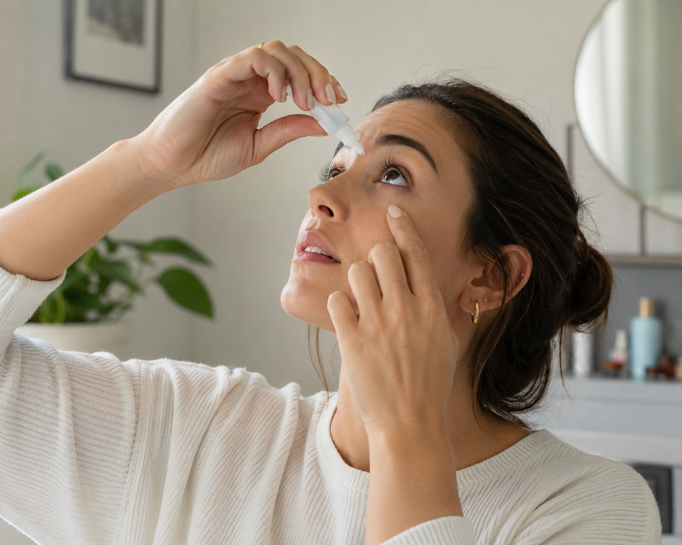 Applying dry eye drops at home